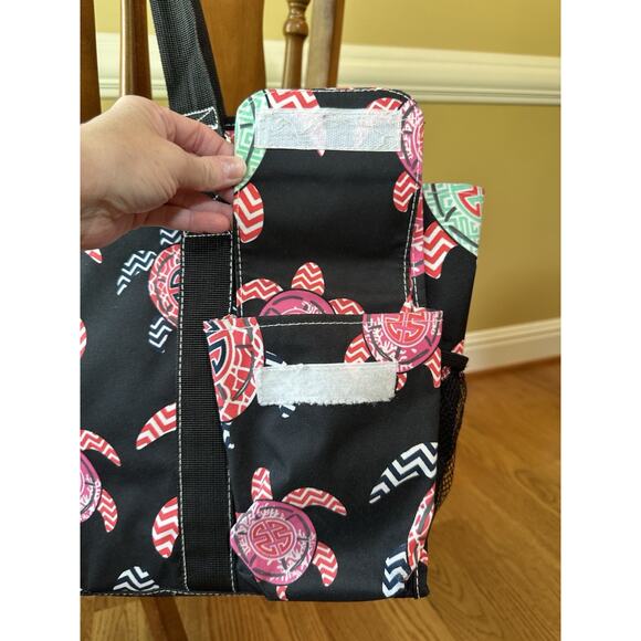 Turtle Tote Bag by N. Gil Large Black Water Resistant Top Zip, pockets Intial J - Picture 9 of 15